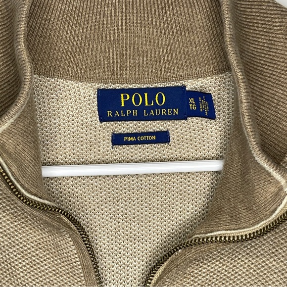 Polo Ralph Lauren Pima Cotton XL Quarter Zip Waffle Knit Sweater Beige Tan Brown - Picture 3 of 9